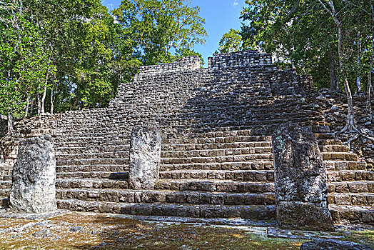 石碑,楼梯,建筑,卡拉克穆尔,玛雅人遗址,坎佩切,墨西哥