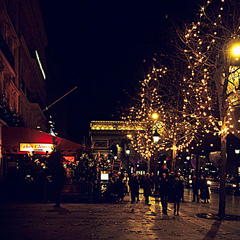 道路,香榭丽舍,圣诞时节,夜晚,巴黎,法国