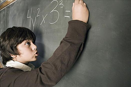 男孩,工作,数学,问题,黑板