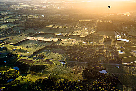 鸟瞰,热气球,和酒,国家,附近的,魄可宾,猎人谷,新南威尔士,澳大利亚