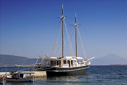 游艇,自由,码头,面对,阿索斯山,希腊,欧洲