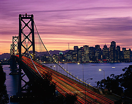 海湾大桥,日落,旧金山,加利福尼亚