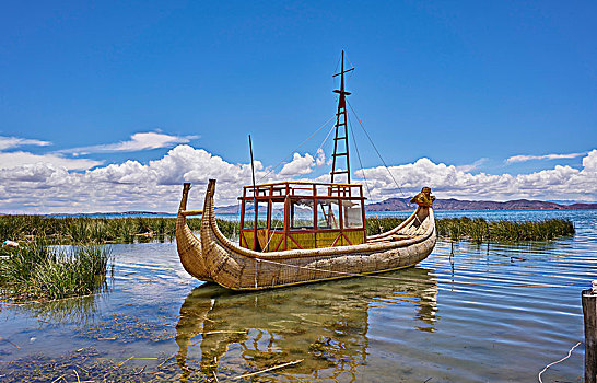 传统,草,船,提提卡卡湖,玻利维亚,南美