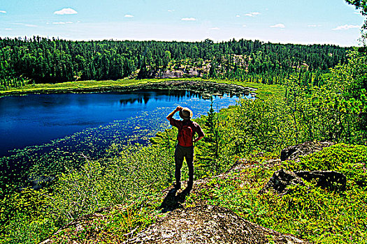 远足者,向外看,上方,水塘,怀特雪尔省立公园,曼尼托巴,加拿大