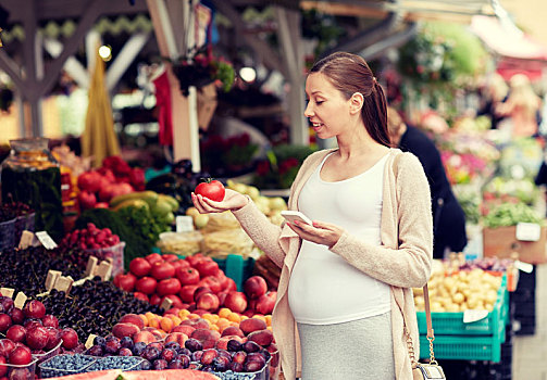 孕妇,智能手机,街边市场