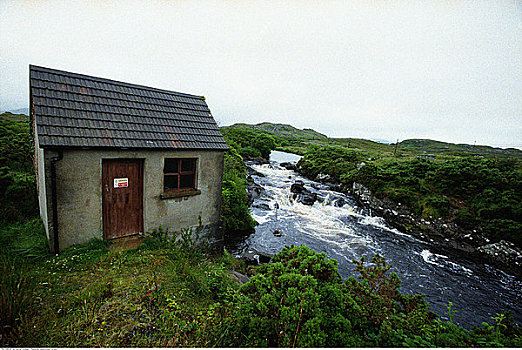 泵,房子,溪流,爱尔兰