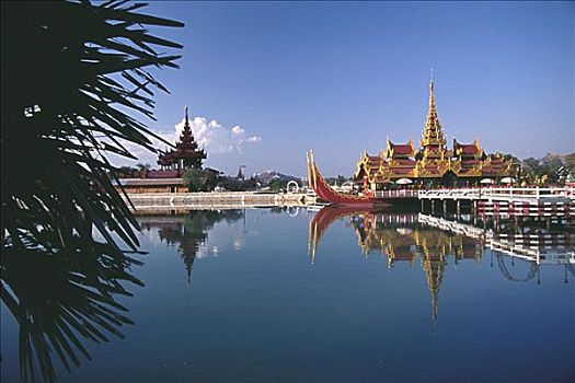宫殿,驳船,护城河,仰光,缅甸