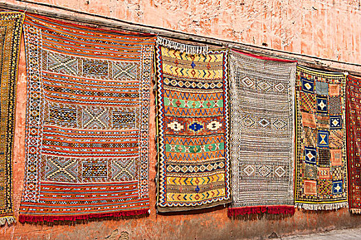 地毯,阿拉伯,象征,图案,悬挂,建筑,销售,玛拉喀什,摩洛哥,非洲