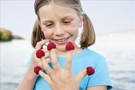 女孩,吃,树莓