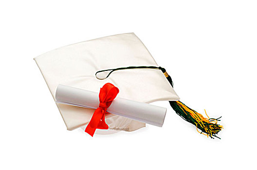 学士帽,证书,隔绝,白色背景