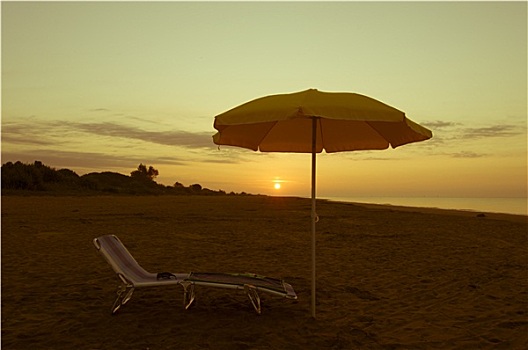 伞,海滩,日落