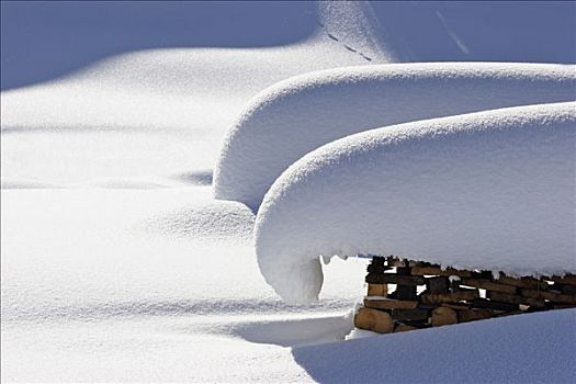 木堆,遮盖,很多,雪,施蒂里亚,奥地利