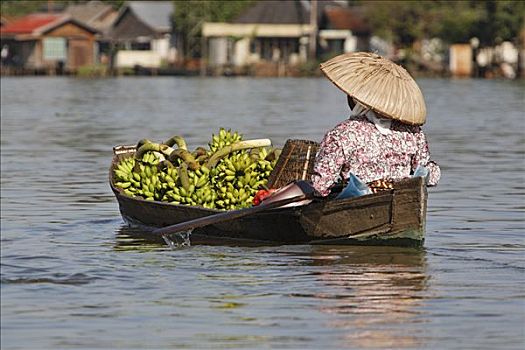 女人,途中,水上市场,婆罗洲,印度尼西亚