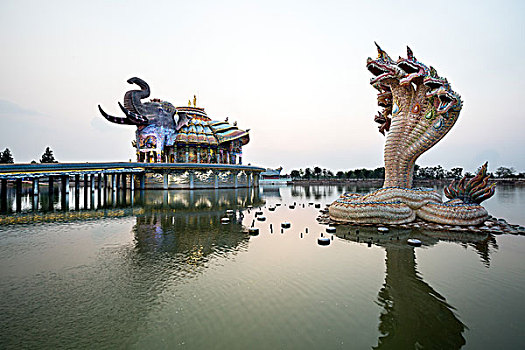 毒蛇,正面,大象,庙宇,黃昏,寺院,省,泰国,亚洲
