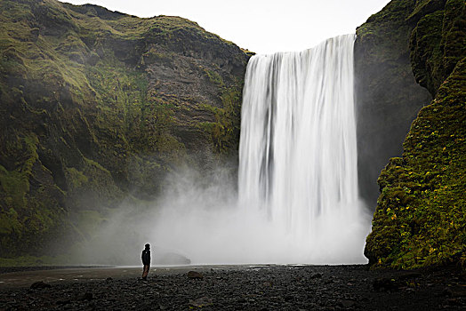 人,正面,瀑布,长期,展示,冰岛,欧洲