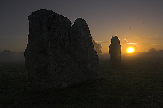英格兰,威尔特,日出,上方,一个,石头,圆,思考,形态,新石器时代,纪念建筑,欧洲