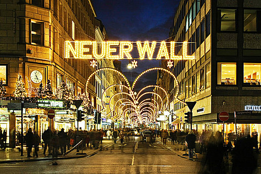 圣诞彩灯,购物街,汉堡市,德国