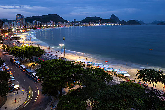 科巴卡巴纳海滩,糖,夜晚,科帕卡巴纳,里约热内卢,里约热内卢州,巴西,南美
