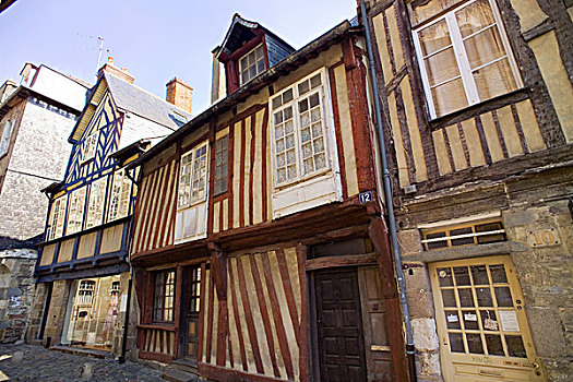 法国,布列塔尼半岛,街道,半木结构房屋