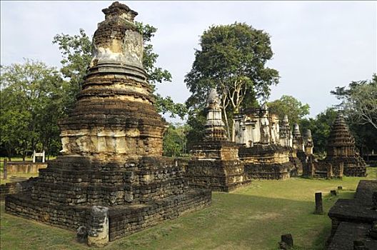 寺院,契迪,庙宇,局部,素可泰,世界遗产,泰国,亚洲