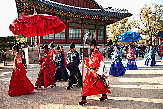 景福宫,历史再现,国王,皇后,漫步,宫殿广场,韩国