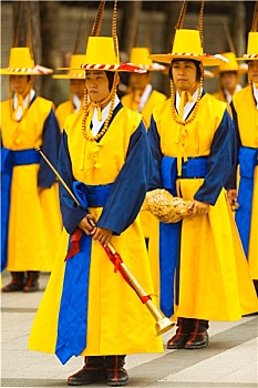 传统,韩国,音乐人,乐队,笛子,服饰