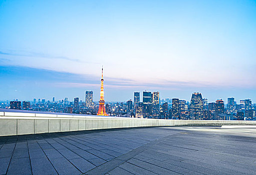 空,地面,市区,靠近,东京塔,黎明