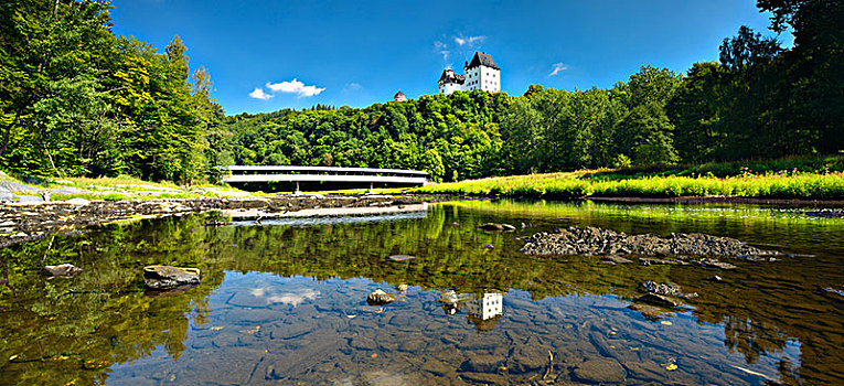 城堡,遮盖,木桥,河,图林根州,德国,欧洲