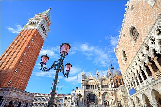 传统,路灯柱,著名,钟楼,大教堂,宫殿,圣马可广场,威尼斯,意大利