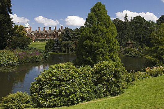 水塘,宫殿,背景,诺福克,英格兰