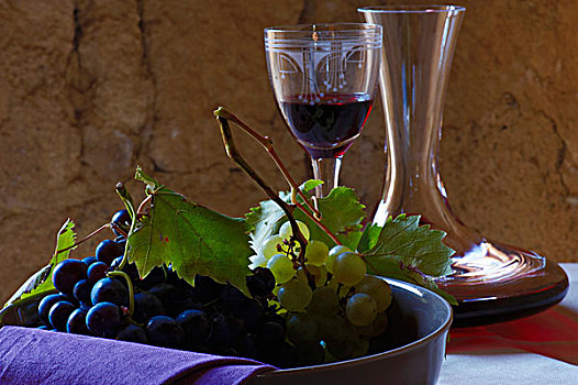 碗,红色,绿葡萄,正面,玻璃器具,红酒杯