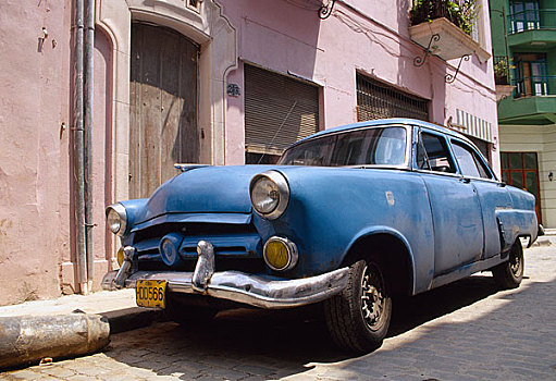 老,蓝色,街道,哈瓦那,古巴