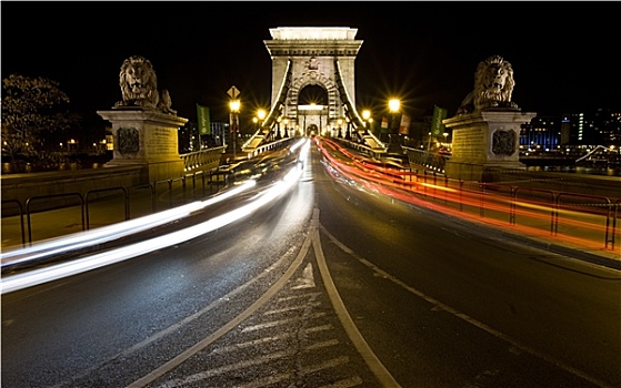 布达佩斯,夜晚,链索桥
