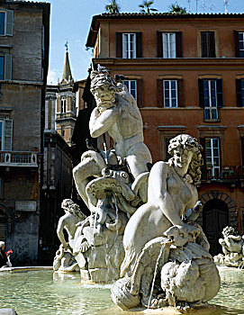 争斗,章鱼,喷泉,纳佛那广场,罗马,意大利