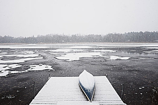 积雪,码头,湖,安大略省,加拿大