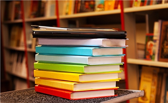 一堆,彩色,书本,电子,阅读