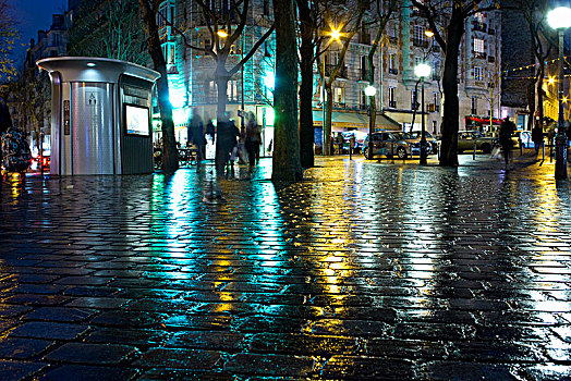 法国,巴黎,地点,夜晚,雨
