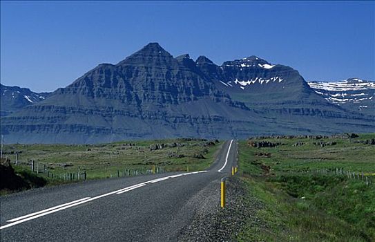道路,东方,渔村,峡湾,特色,玄武岩,山峦,谷地,冰岛,欧洲