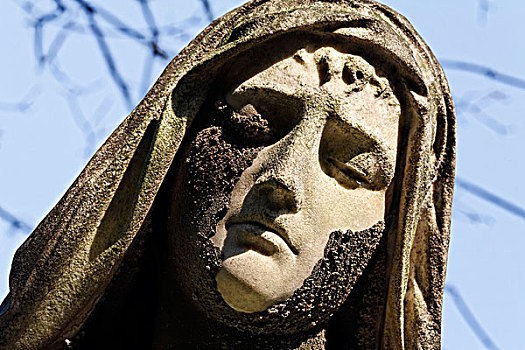 脸,悲伤,女人,闭眼,风化,历史,墓地,雕塑,北莱茵-威斯特伐利亚,德国,欧洲