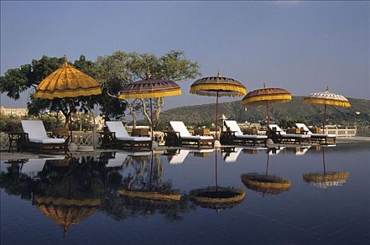 印度,乌代浦尔,豪华酒店,胜地,龙目岛,皮克拉湖,一个,许多,游泳池