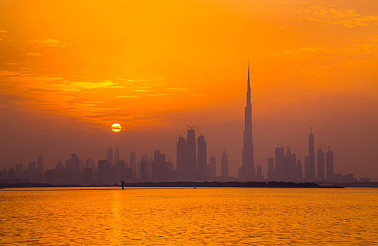 橙色,发光,天空,反射,海洋,迪拜,阿联酋