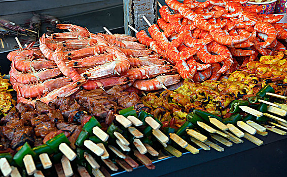 多样,肉,海鲜,扦子,周末,市场,普吉岛,泰国,亚洲