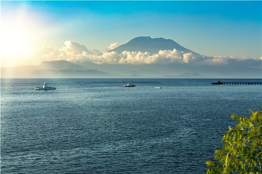 风景,巴厘岛,海洋,火山,云
