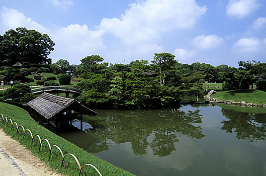 日本,冈山,花园,水塘