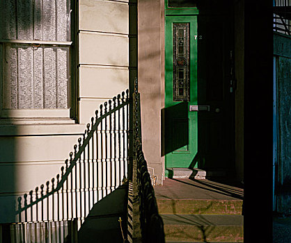 绿色,正面,门,窗户,阳光,影子,布莱顿,英格兰