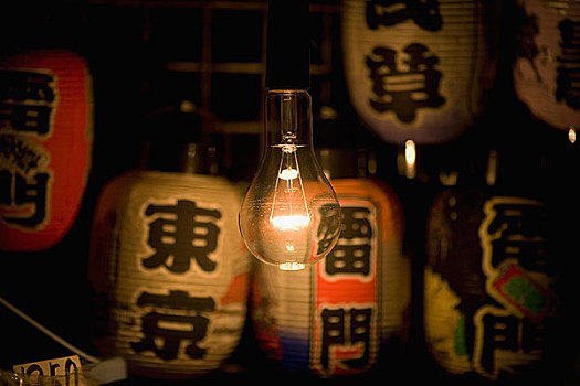 光亮,电灯泡,日式灯笼