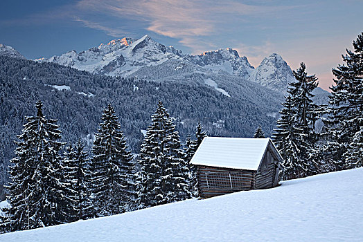 冬天,山脉,加米施帕藤基兴,巴伐利亚,德国