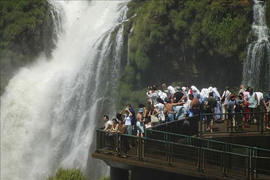 瀑布,游客,伊瓜苏,巴西,南美