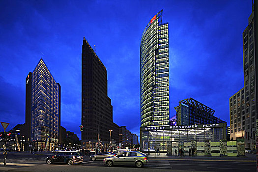 波兹坦广场,摩天大楼,钢琴,塔楼,索尼中心,火车站,左边,右边,柏林,德国,欧洲