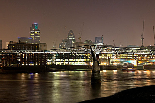 千禧年,桥,上方,泰晤士河,夜晚,伦敦,英格兰,英国,欧洲